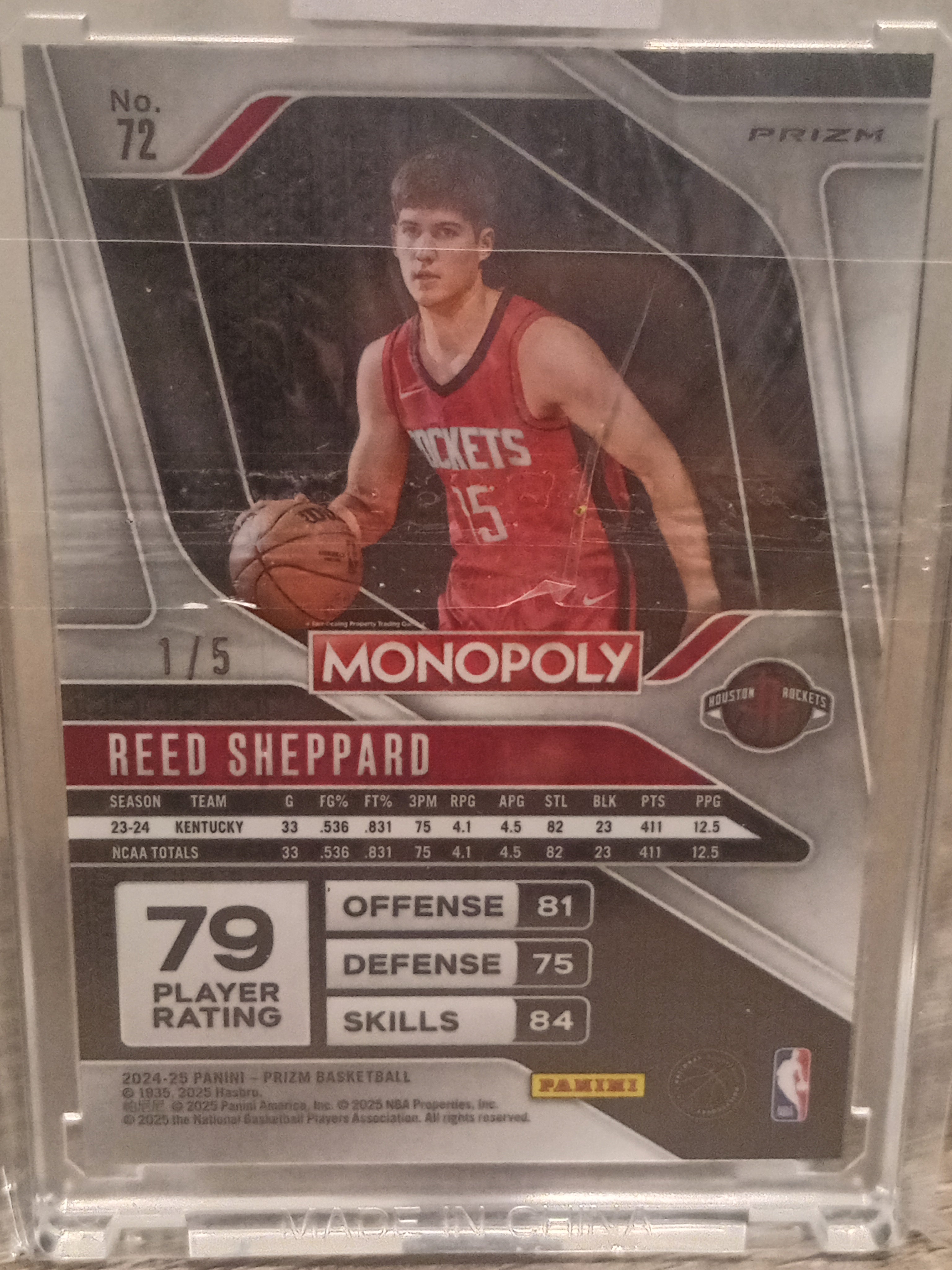 Reed Sheppard (RC) • Serial#01/05 Pink Millionaire Shimmer (Jersey #) • 2024-25 Prizm Monopoly