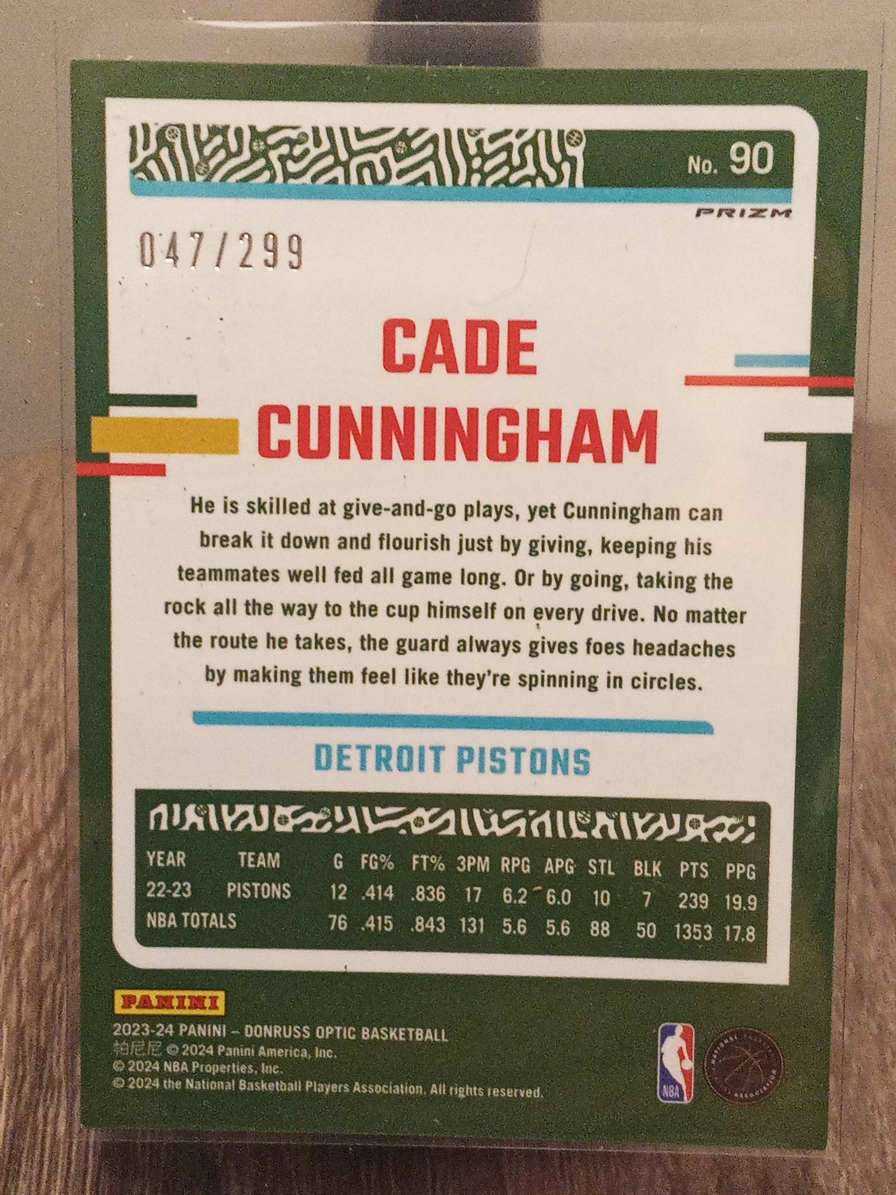 Cade Cunningham • Red Velocity Serial#047/299 (Secondary Color Match) • 2023-24 Donruss Optic Basketball