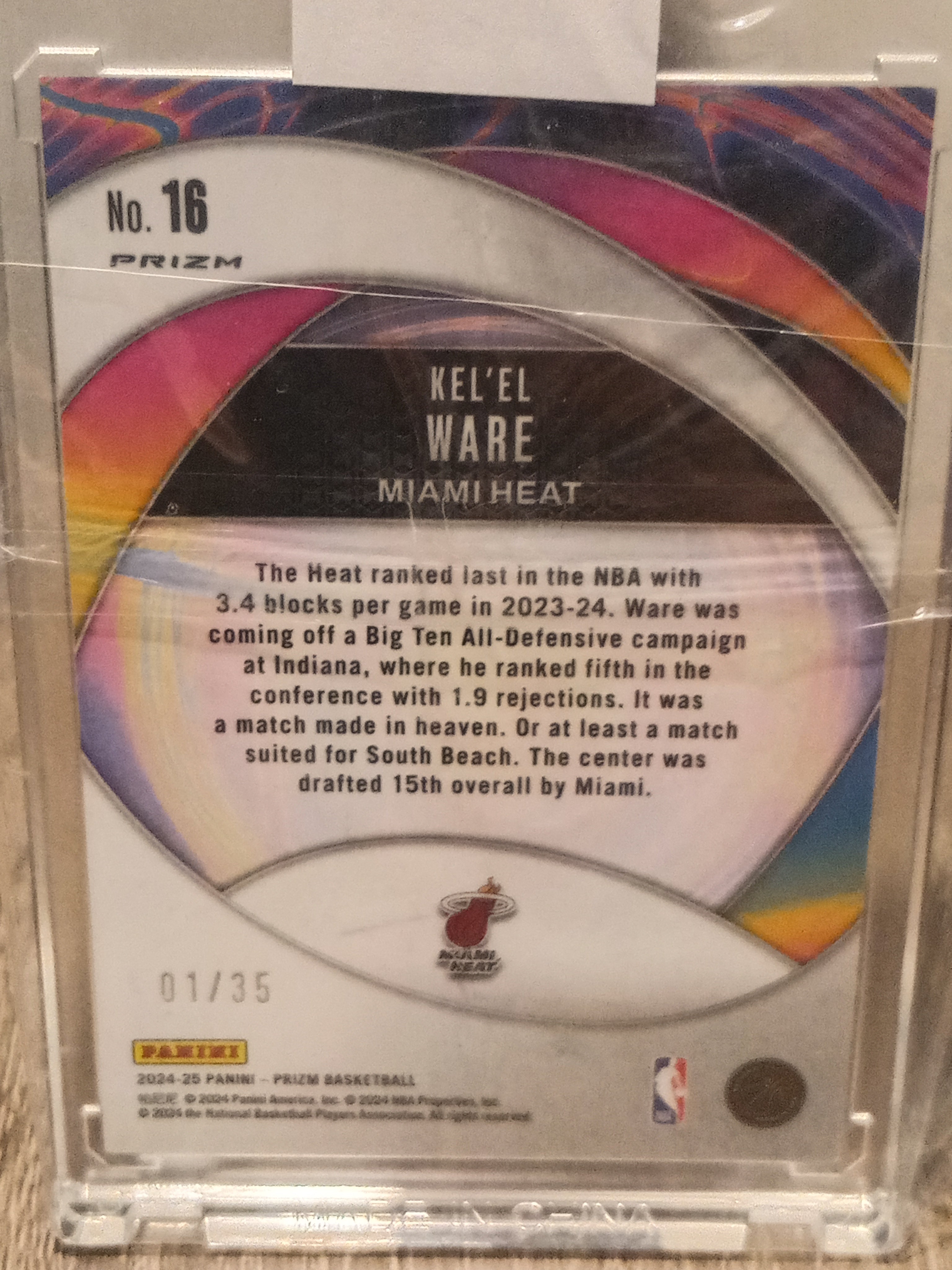Kel'el Ware (RC) • Instant Impact Purple Pulsar Prizm Serial#01/35 (First Print) • 2024-25 Panini Prizm Basketball
