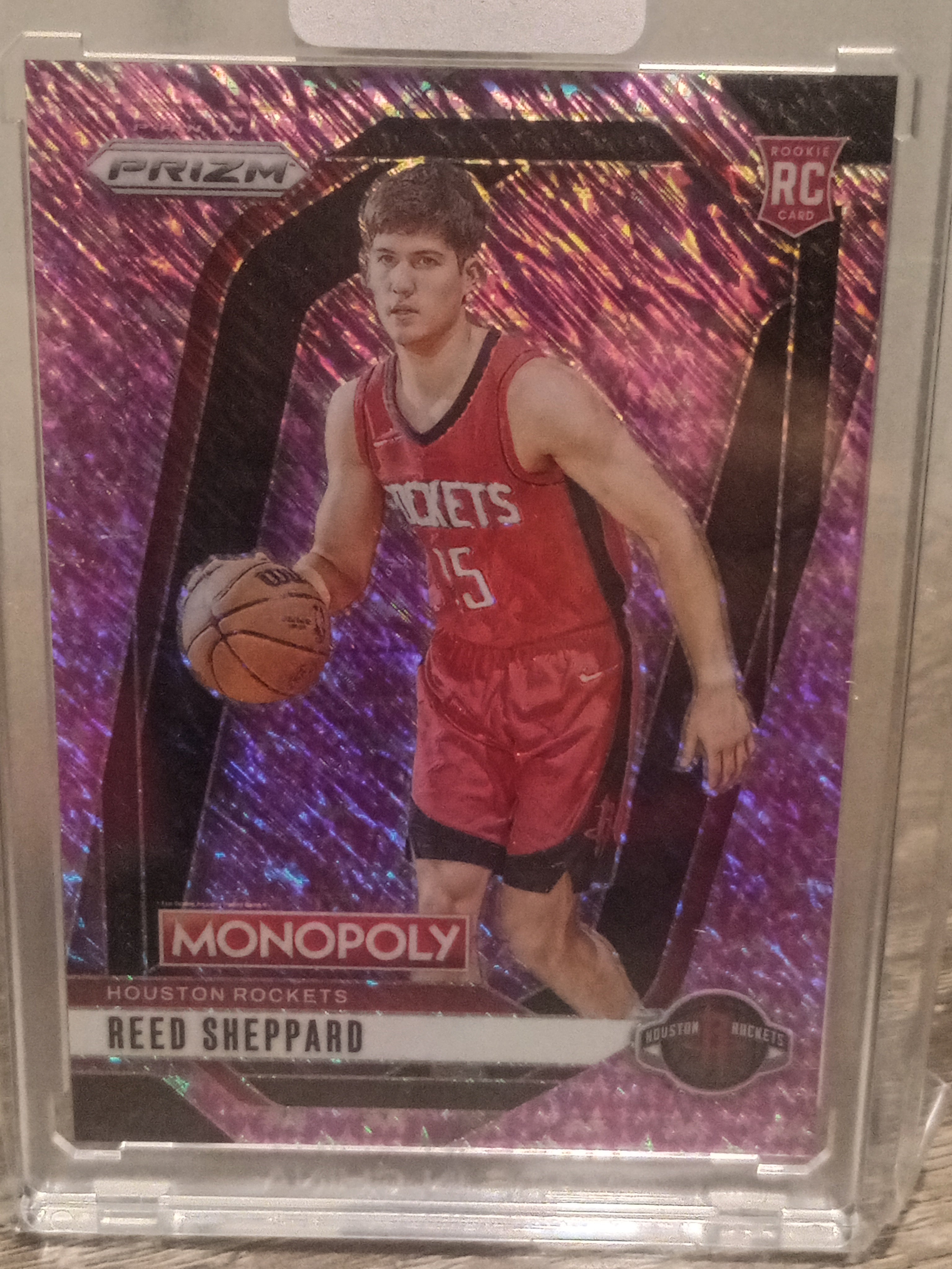 Reed Sheppard (RC) • Serial#01/05 Pink Millionaire Shimmer (Jersey #) • 2024-25 Prizm Monopoly