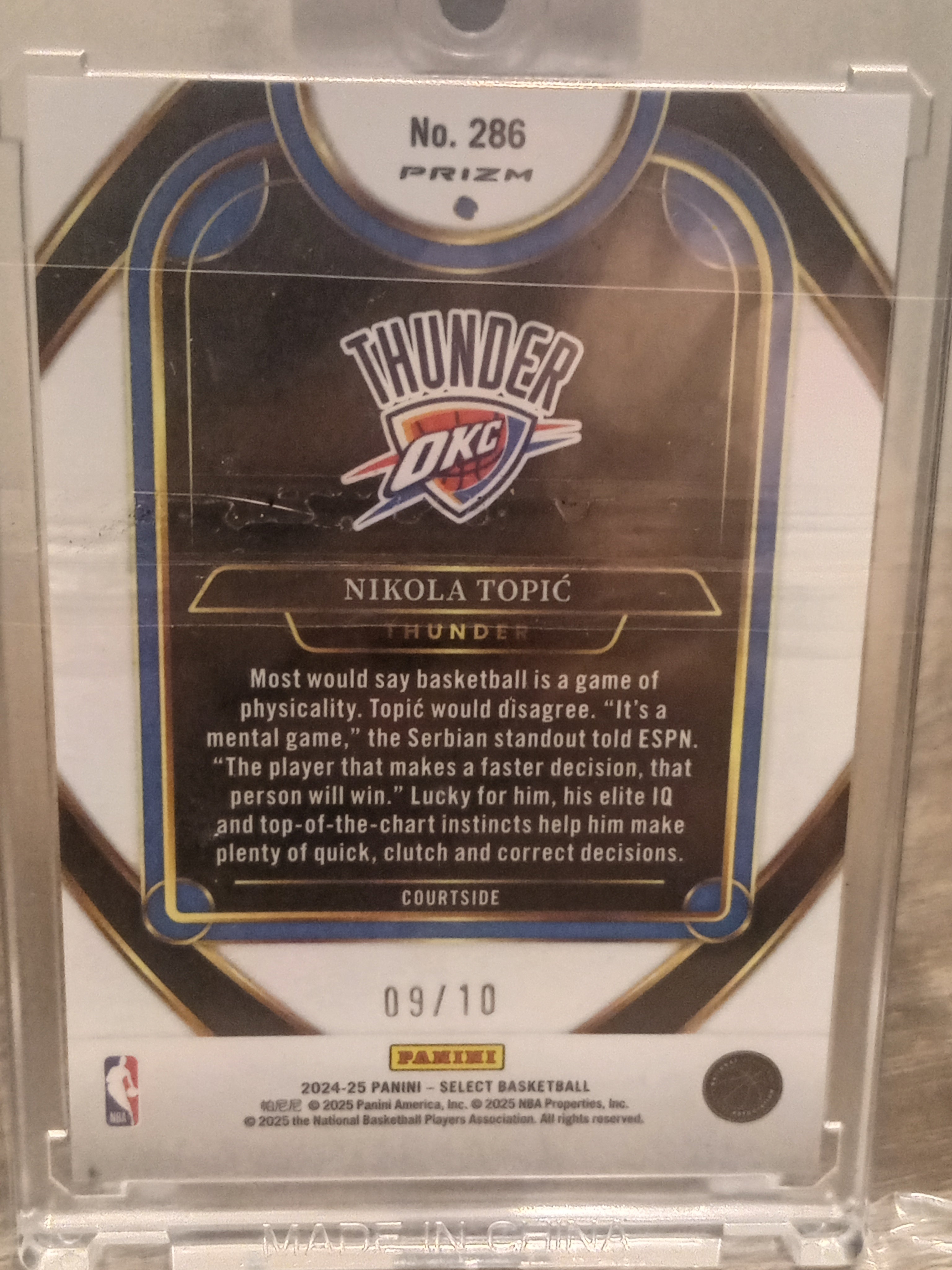 Nikola Topic (RC) • Serial#09/10 Courtside Gold Cracked Ice • 2024-25 Select Basketball